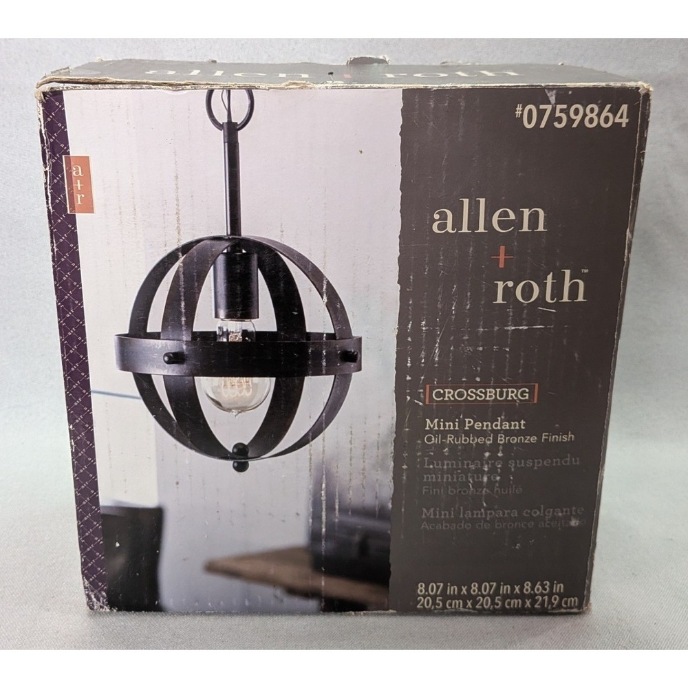 Allen + Roth Crossburg Mini Pendant Bronze 0759864 New Open Box Industrial Orb